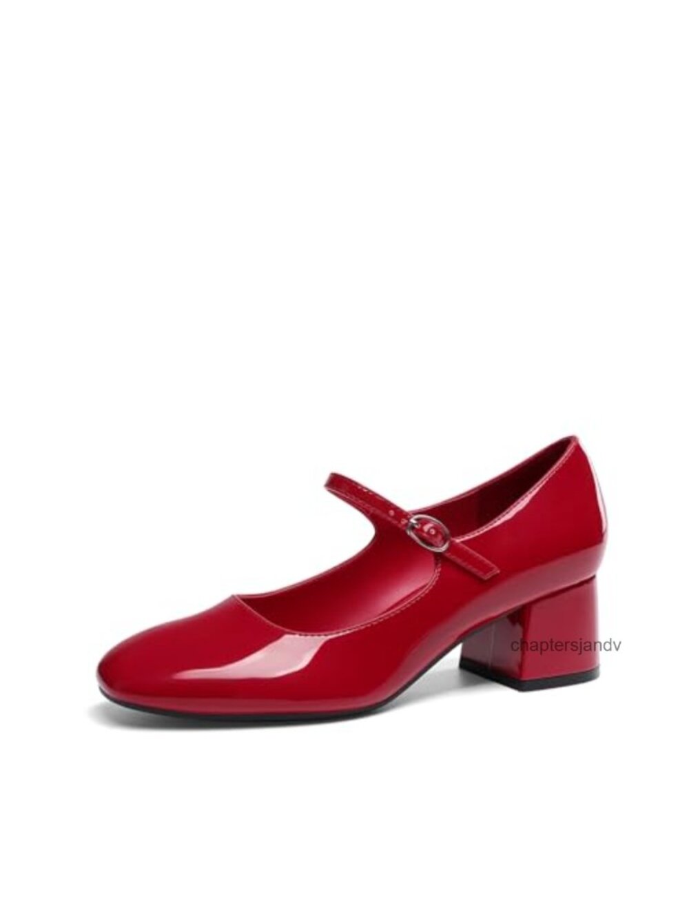 Women's Faux Leather Mary Jane Block Heel Pump Almond Toe Buckle Dress Shoe